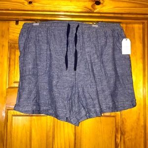 Drawstring denim linen shorts